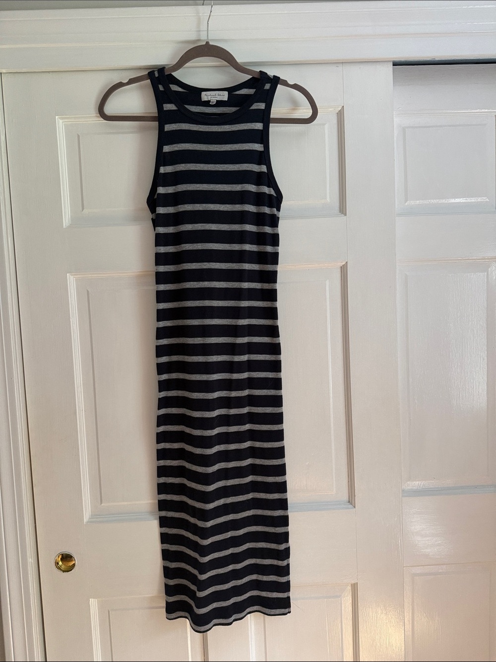 Michael Stars Black and Gray Striped Sleeveless Maxi Dress